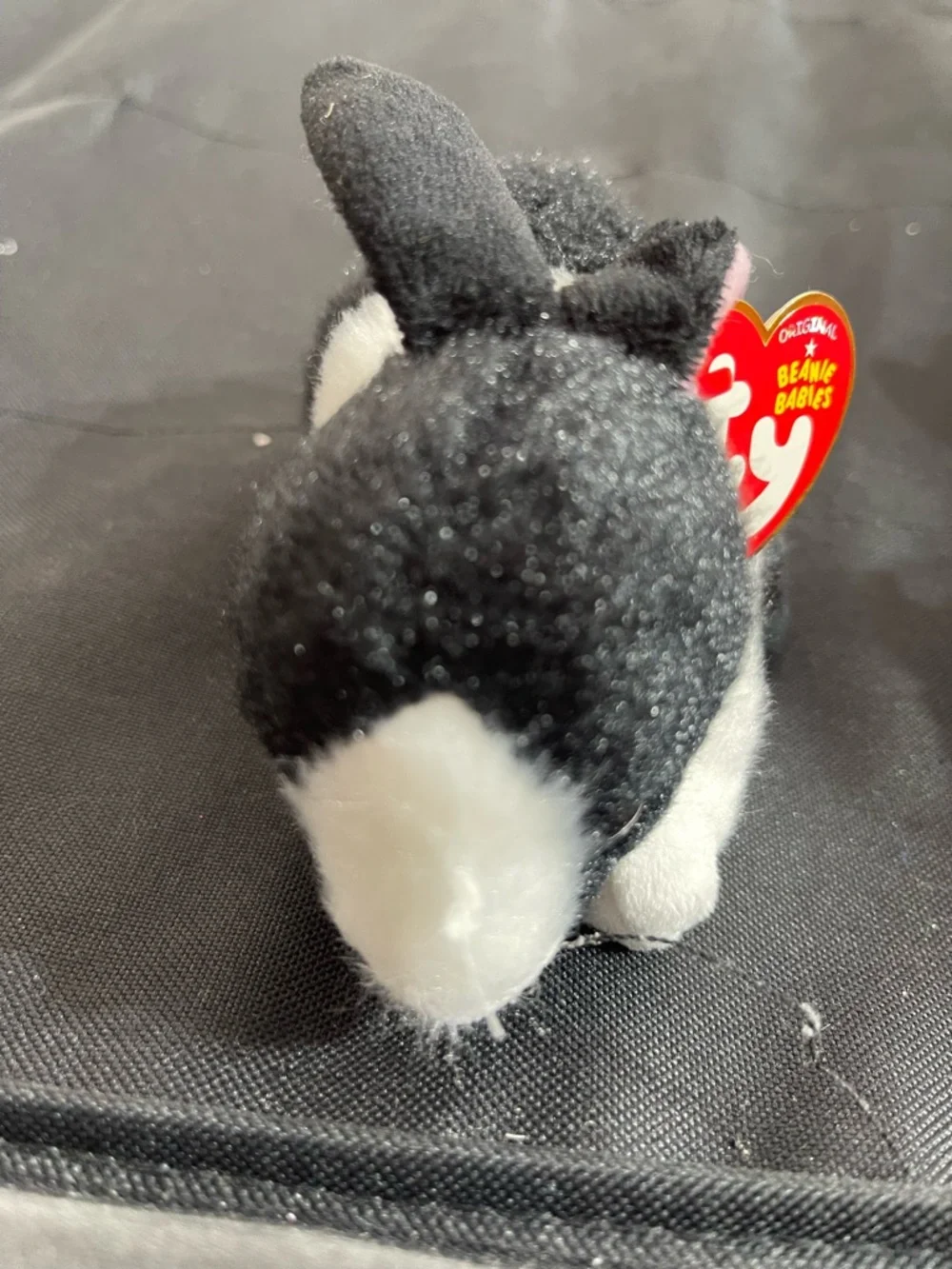 Ty Black and White Bunny Beanie with Pink Ear Accent